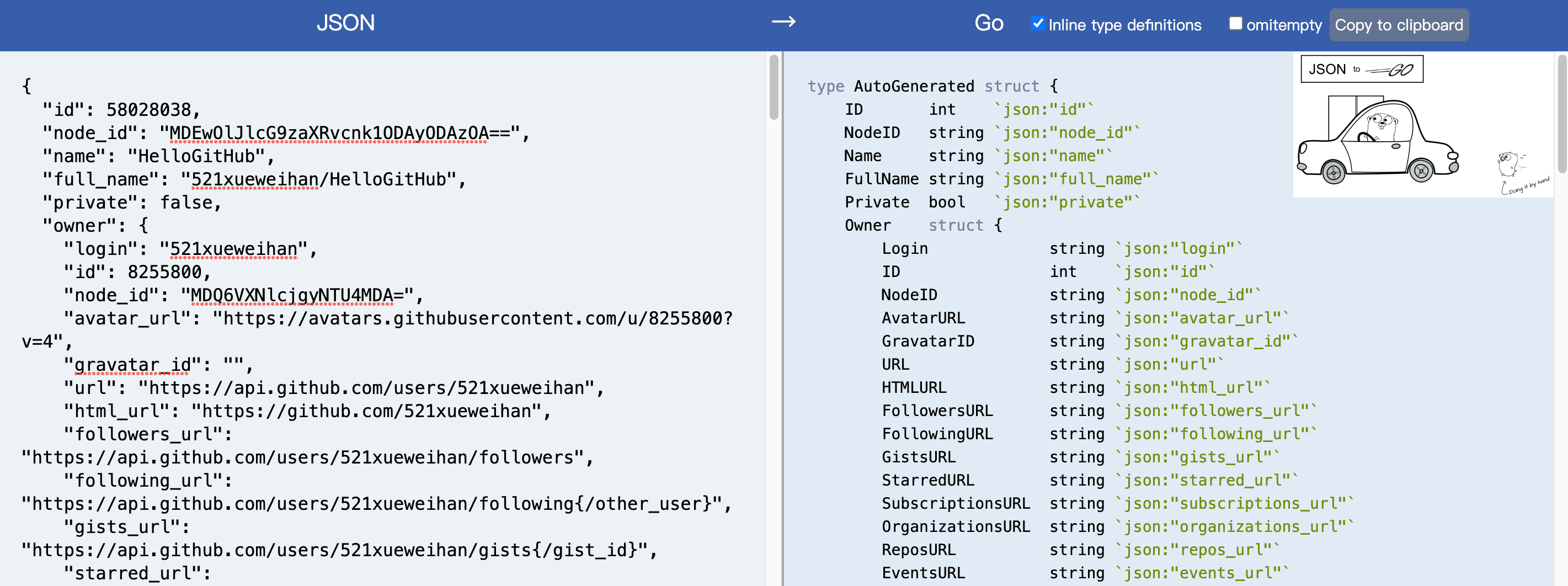 json-to-go